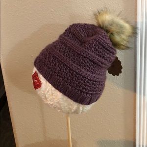 NWT-Deep Lavender Knit Hat w/Faux Animal PomPom